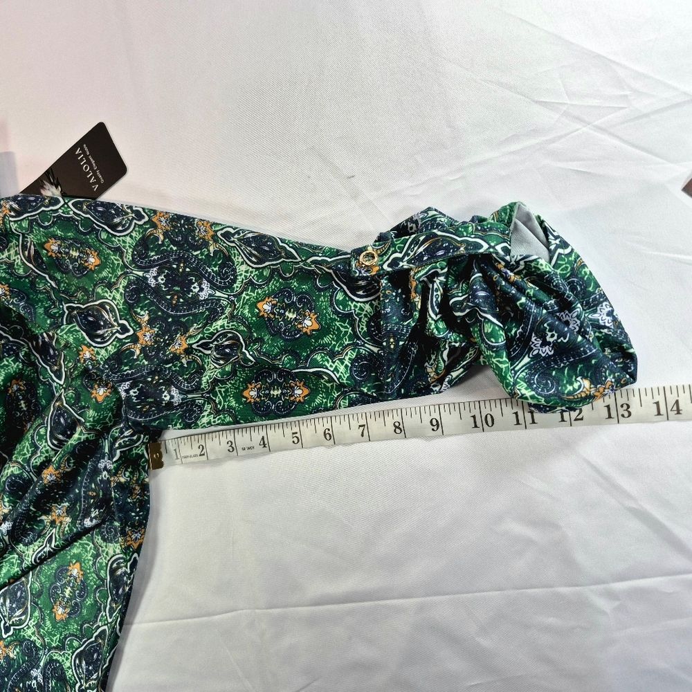 Valolia Green Blue Orange Paisley Print V-Neck Tunic Blouse Shirt XL - Picture 12 of 15